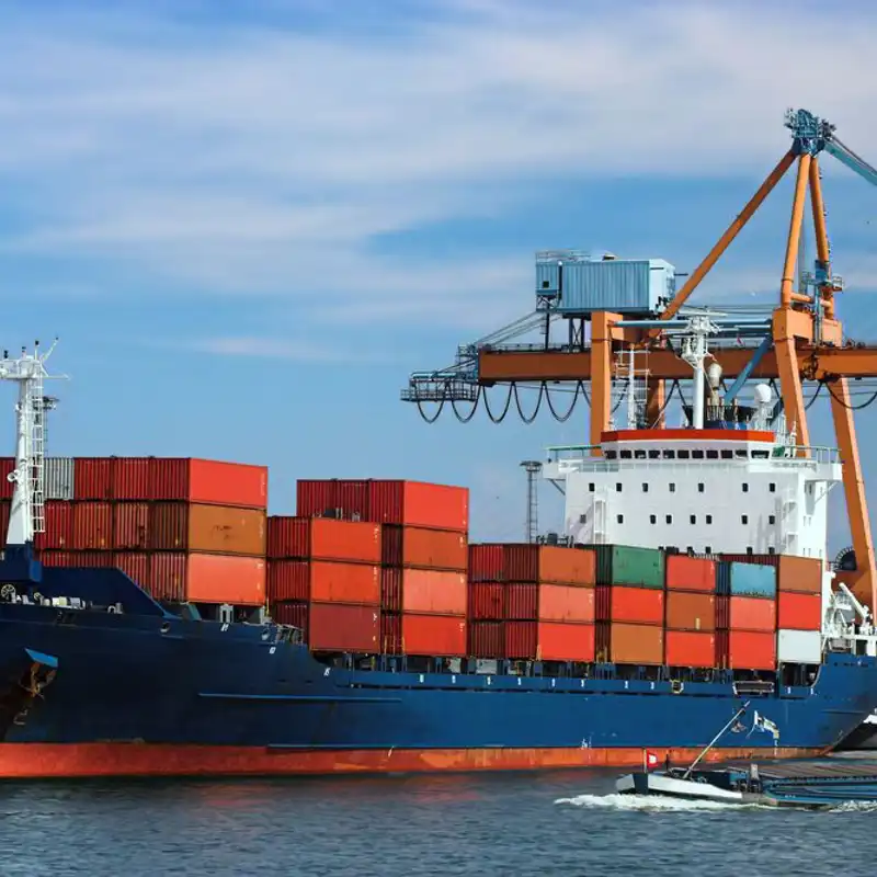 Large container ship in a dock.
