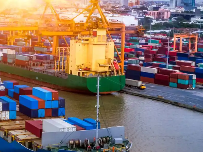aerial view of a cargo shipping yard