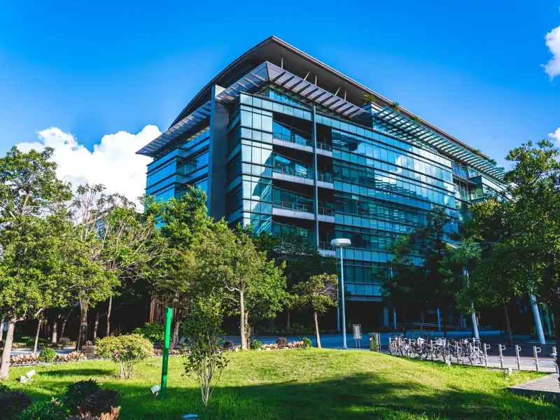 Modern office building on a sunny day.