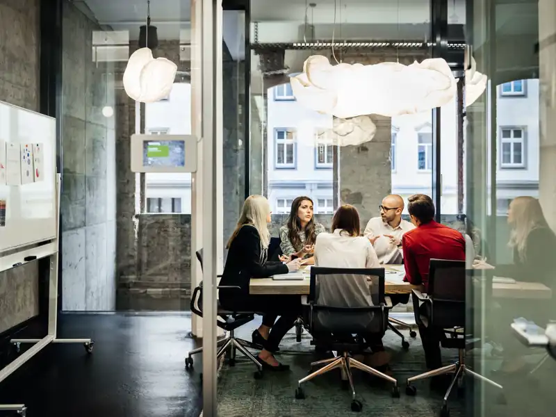 Business meeting in a modern office.