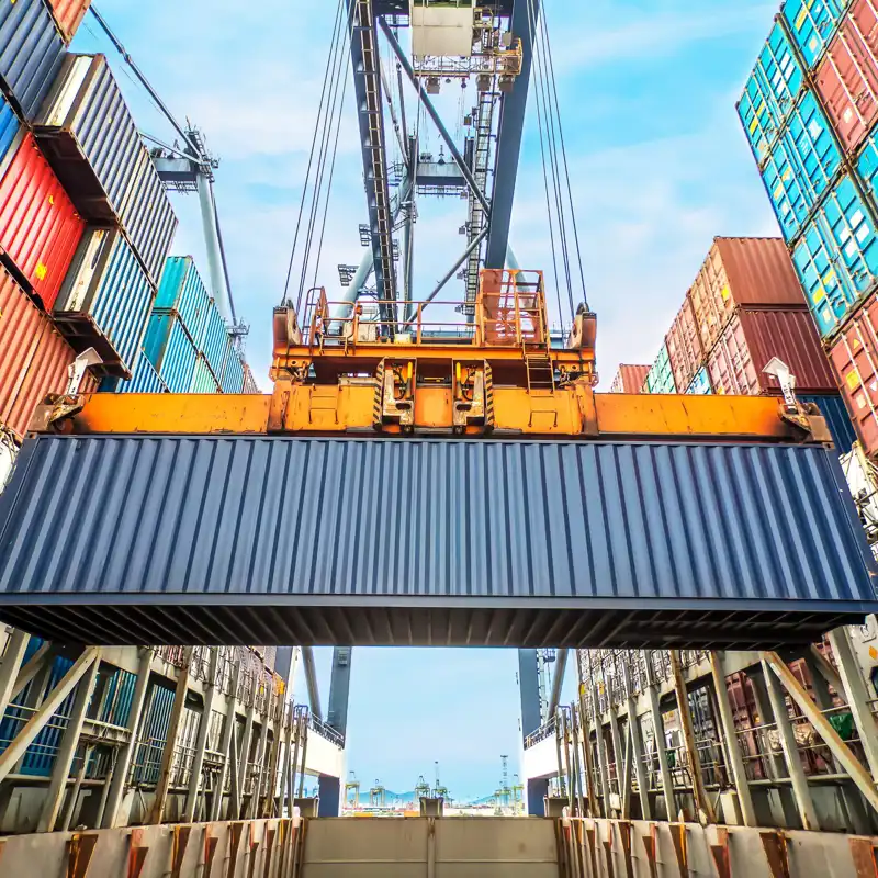 Container ship in import and export business logistic company.