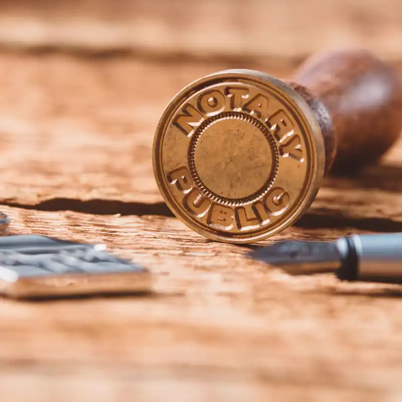 Closeup of a notary public wax stamper.