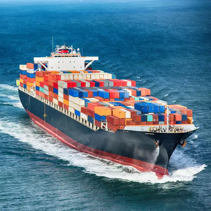 Cargo ship at sea.