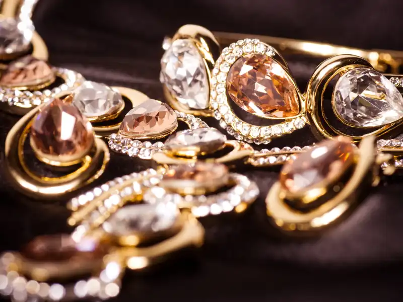 Precious jewelry including necklaces and earrings.