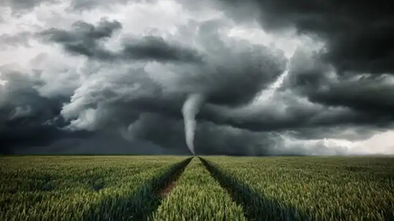 tornado in an open field