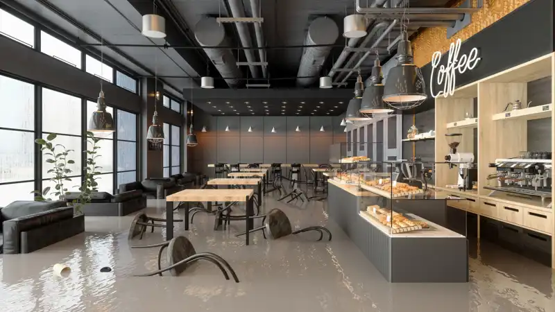 Flooded coffee shop