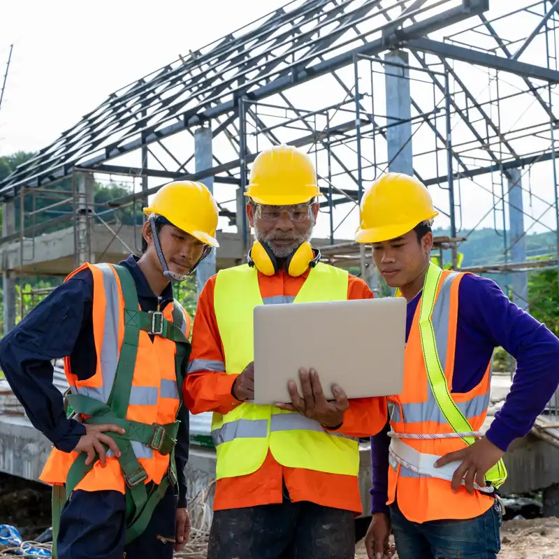 Architects team and engineers use laptop for working.