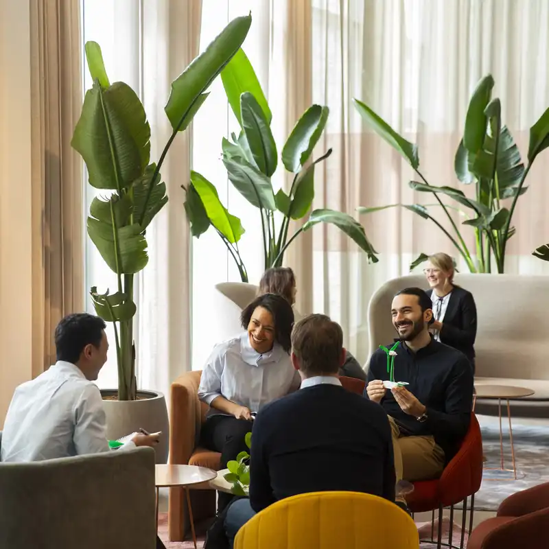 people sitting in the lobby room