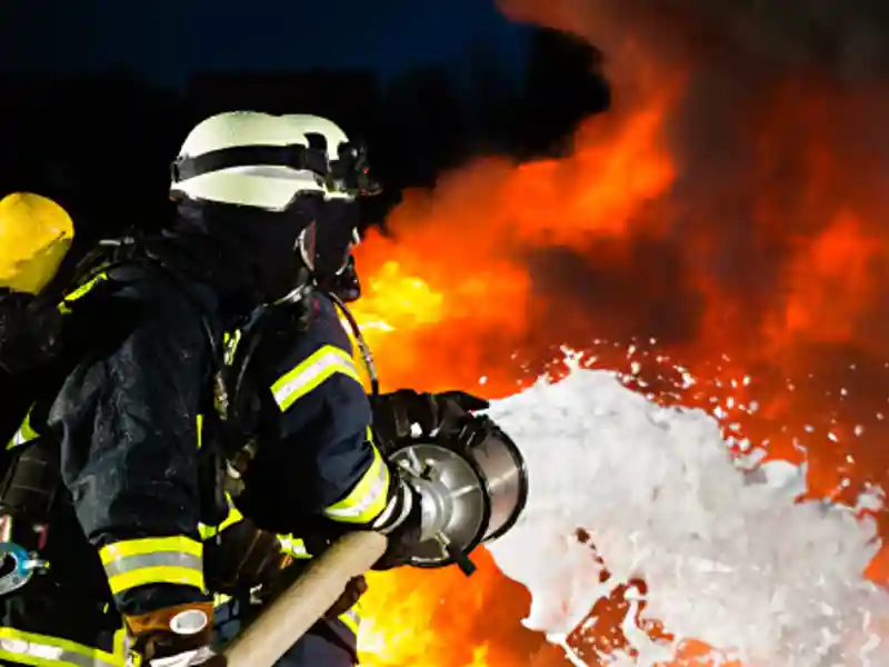Firefighter putting out a fire