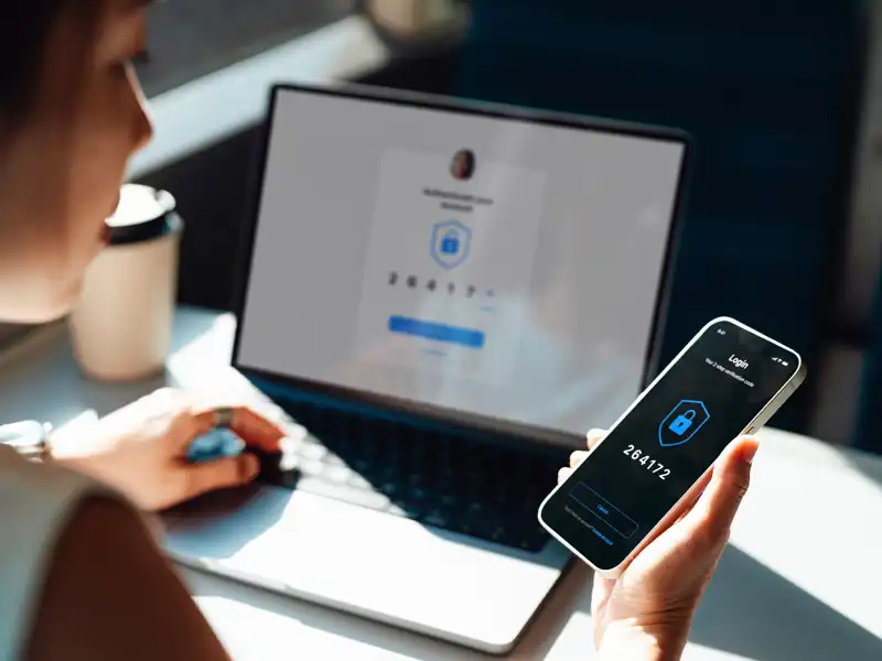 A woman looking at a two-factor authenticator code on her phone