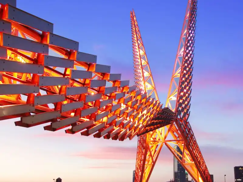 Outdoor art piece at dusk