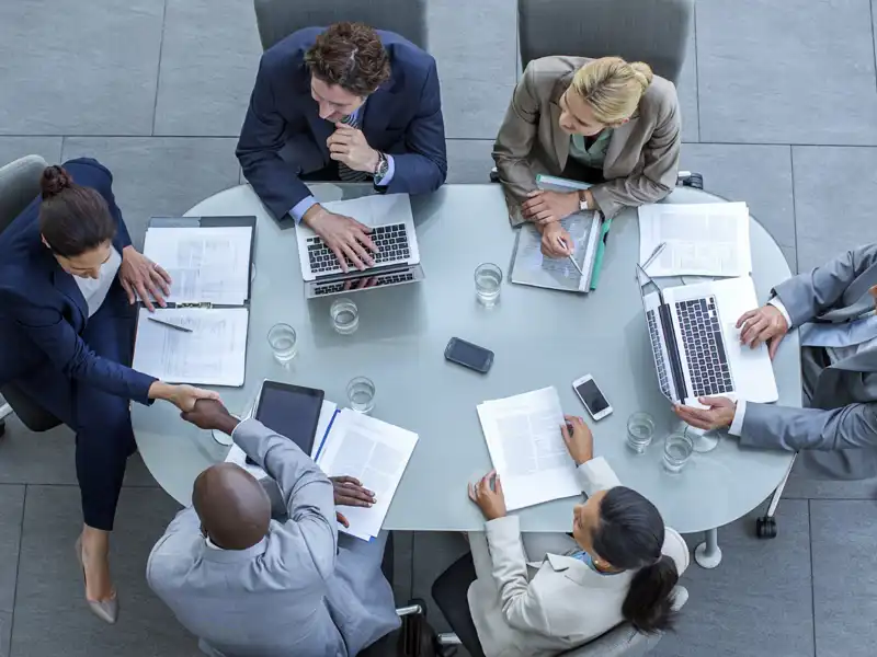 aerial view of a business meeting in a modern office