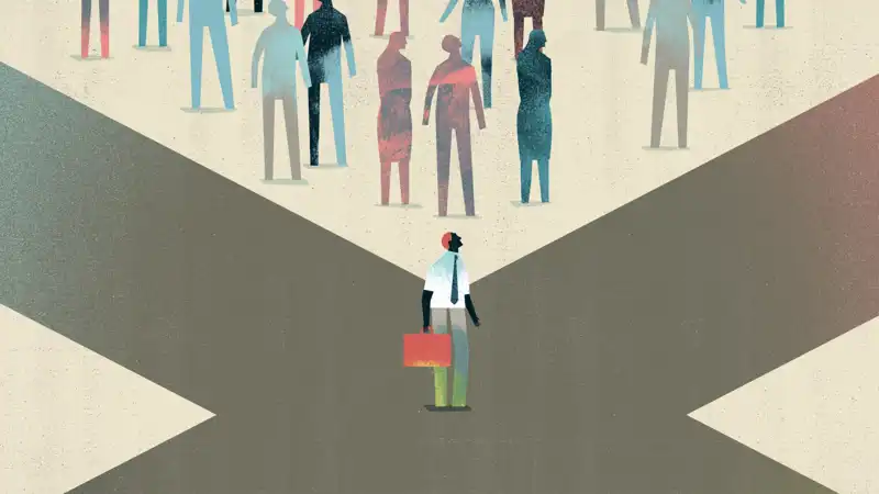 Illustration of a man standing on an X.